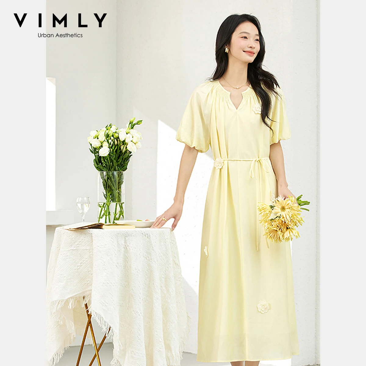 VIMLY Midi Dress Woman Summer 2025 Flora Ladies Elegant Puff Sleeve Yellow Sweet O-neck A-line Dresses Clothing Female A1877
VIMLY Midi Dress Woman Summer 2025 Flora Ladies Elegant Puff Sleeve Yellow Sweet O-neck A-line Dresses Clothing Female A1877