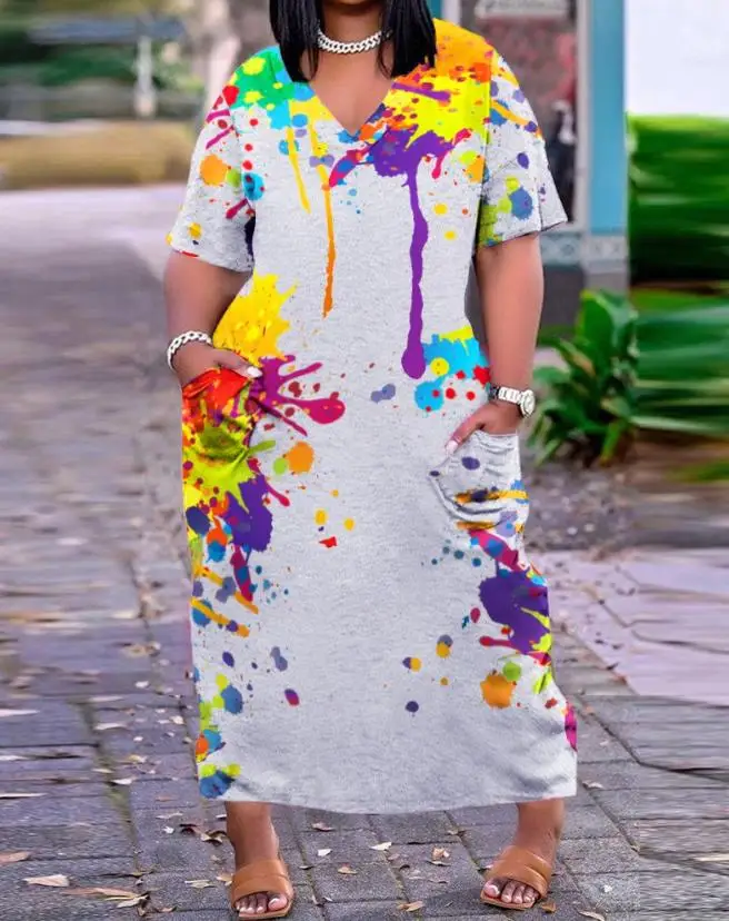 Women's Loose Dress 2024 Spring Summer Latest Plus Size Figure Letter Print V-Neck Pocket Design Maxi Short Sleeve Long Skirt
Women's Loose Dress 2024 Spring Summer Latest Plus Size Figure Letter Print V-Neck Pocket Design Maxi Short Sleeve Long Skirt