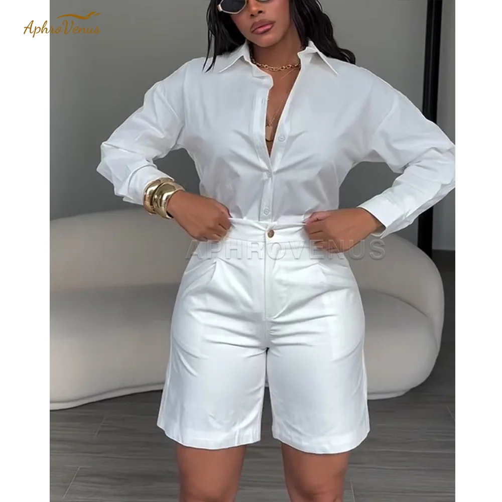 Solid White Button Up Shirt with High Waist Bermuda Shorts 2 Piece Set For Women Casual Elegant Matching Outfit With Pockets
Solid White Button Up Shirt with High Waist Bermuda Shorts 2 Piece Set For Women Casual Elegant Matching Outfit With Pockets
