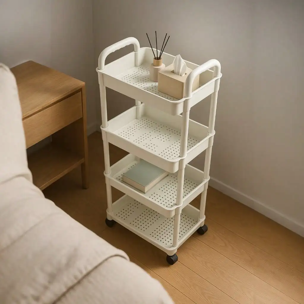 4-Tier Rolling Storage Cart with Lockable Wheels for Kitchen Bathroom Office Bedroom
4-Tier Rolling Storage Cart with Lockable Wheels for Kitchen Bathroom Office Bedroom