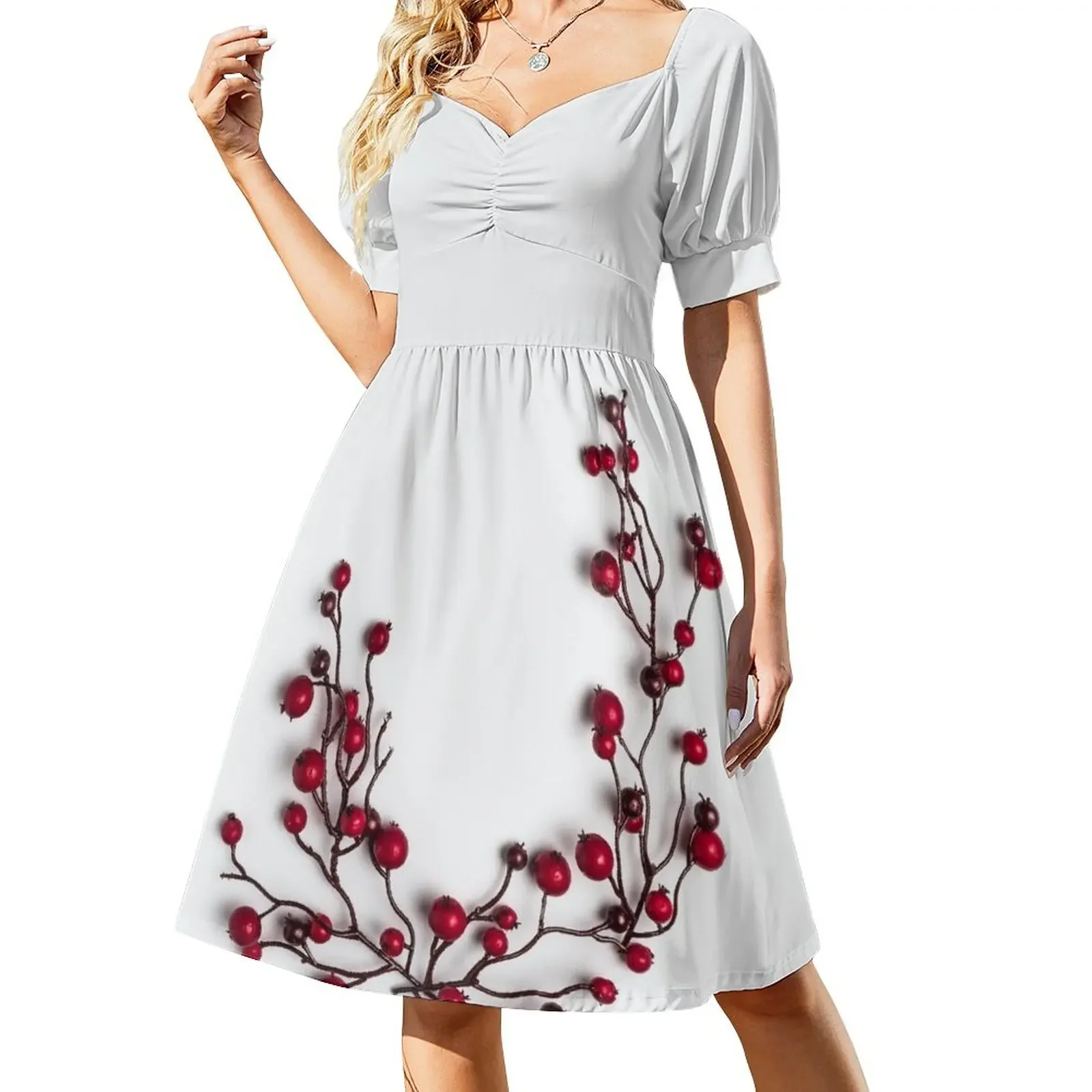 Red berries holly on white Short-Sleeved Dress elegant and pretty women's dresses woman dress Clothing female long sleeve dress
Red berries holly on white Short-Sleeved Dress elegant and pretty women's dresses woman dress Clothing female long sleeve dress