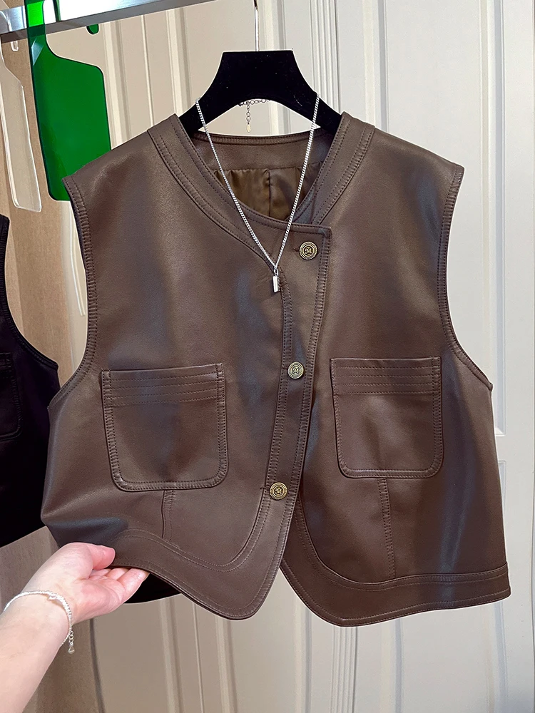Cé Brown PU Leather Vest Women's 2024 Autumn Retro Irregular Layering Leather Jaet oulder Top Commute Sle round Ne
Cé Brown PU Leather Vest Women's 2024 Autumn Retro Irregular Layering Leather Jaet oulder Top Commute Sle round Ne