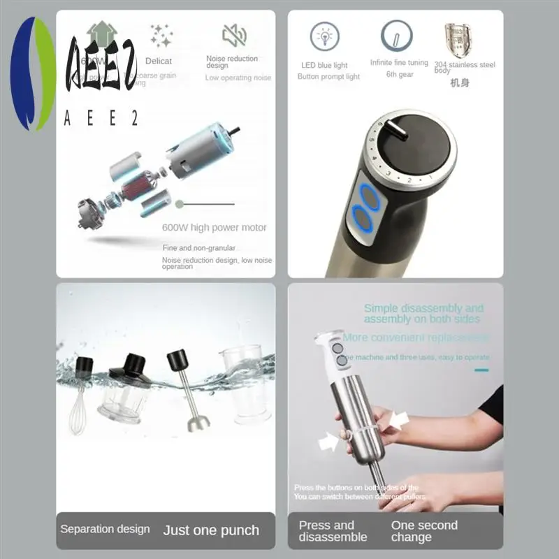 AEE2-Immersion Hand Blender 5 In1 600W Electric Blender Handheld Stick Mixer Emulsion Blenders For Kitchen Smoothie
AEE2-Immersion Hand Blender 5 In1 600W Electric Blender Handheld Stick Mixer Emulsion Blenders For Kitchen Smoothie