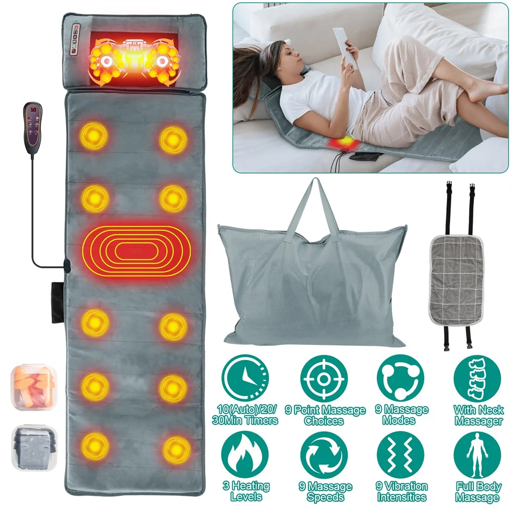 Full Body Massage Mat with Neck Kneading Massager - 10 Targeted Points + 3-Level Lumbar Heating, 9 Vibration Modes/9 Speeds,
Full Body Massage Mat with Neck Kneading Massager - 10 Targeted Points + 3-Level Lumbar Heating, 9 Vibration Modes/9 Speeds,