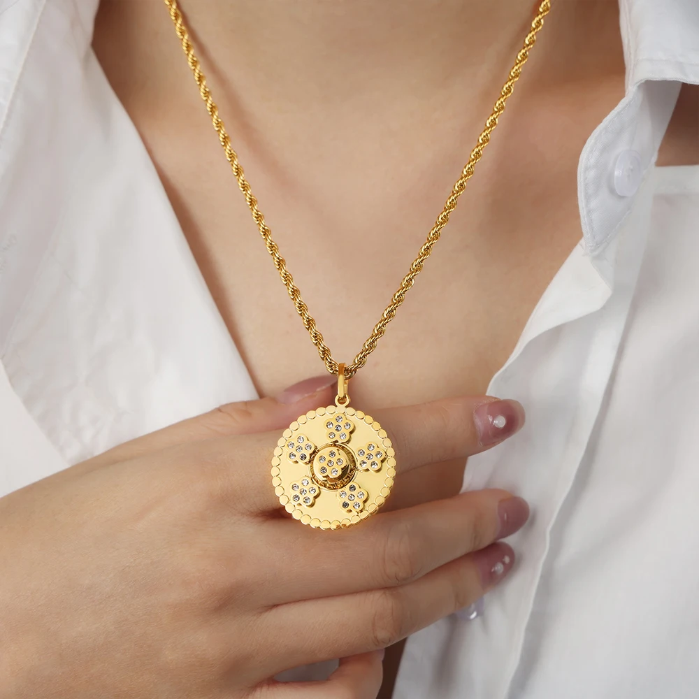 Round Pendant Necklace for Women Stainless Steel Neckalce 18k Gold Plated Inlaid Zircon Pendant Statement Rope Chian Necklaces
Round Pendant Necklace for Women Stainless Steel Neckalce 18k Gold Plated Inlaid Zircon Pendant Statement Rope Chian Necklaces