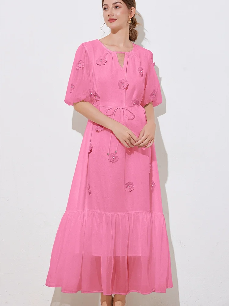 SMTHMA High End Handmade Flower Bead Round Neck Bubble Sleeve Loose Lace Up Dress Women's Temperament Goddess Solid Runway Dress
SMTHMA High End Handmade Flower Bead Round Neck Bubble Sleeve Loose Lace Up Dress Women's Temperament Goddess Solid Runway Dress