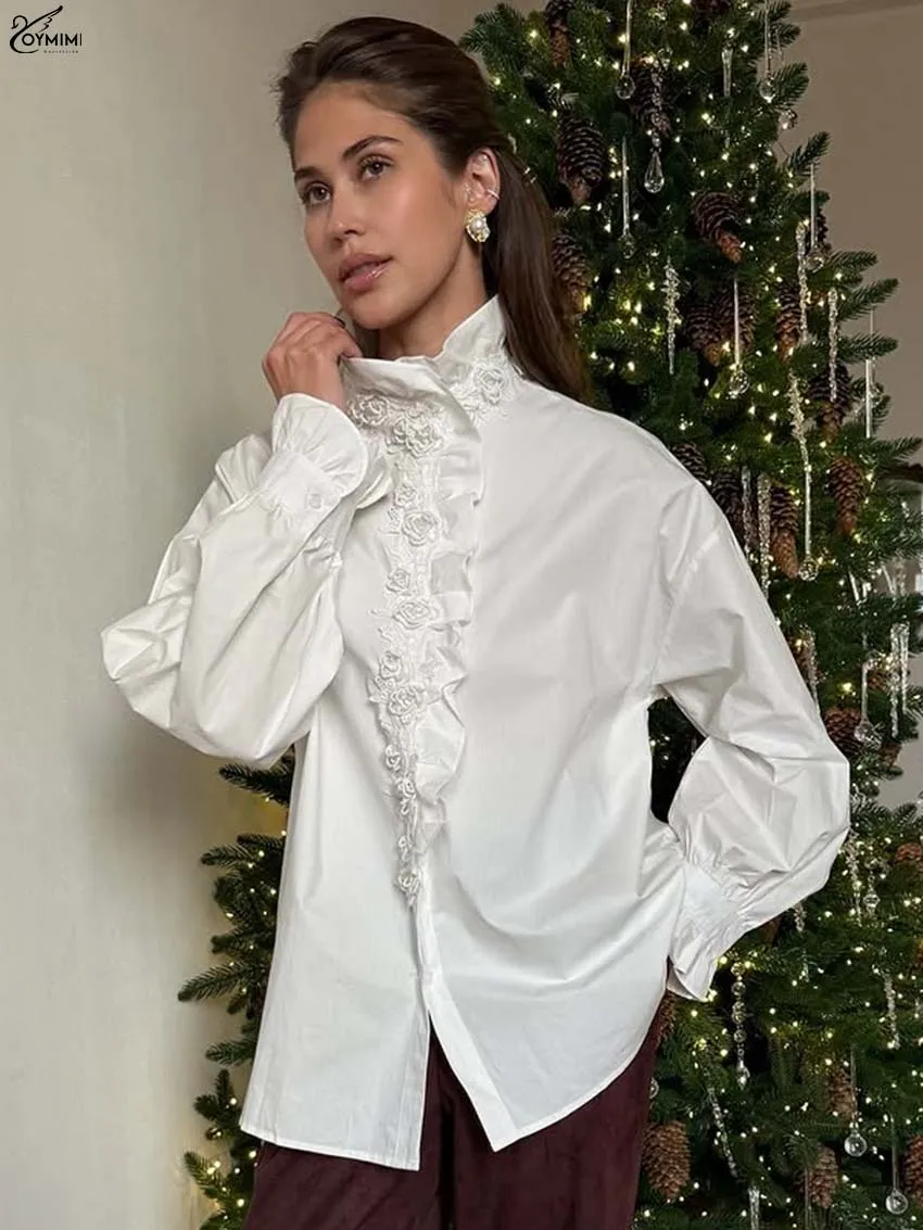 Oymimi Fashion White Cotton Women's Shirt Elegant Turtleneck Long Sleeve Patchwork Shirts Casual Button Lace Blouses Streetwear
Oymimi Fashion White Cotton Women's Shirt Elegant Turtleneck Long Sleeve Patchwork Shirts Casual Button Lace Blouses Streetwear