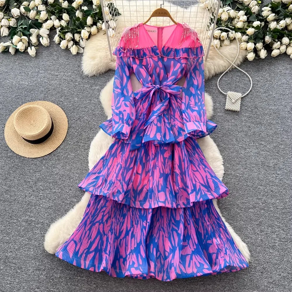 French Vintage Elegant V-Neck Chiffon Dress with Beading Bow Lantern Sleeves Ruffles Casual Party Gown for Women Spring Summer
French Vintage Elegant V-Neck Chiffon Dress with Beading Bow Lantern Sleeves Ruffles Casual Party Gown for Women Spring Summer