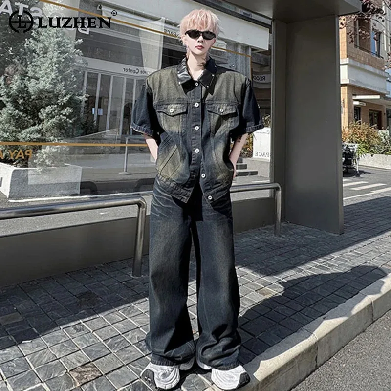 LUZHEN Pad Vintage Washed Shoulder 2025 Short Sleeve New Denim Jacket Men's Stylish Street Wide Leg Jeans Two-piece Sets JY2687
LUZHEN Pad Vintage Washed Shoulder 2025 Short Sleeve New Denim Jacket Men's Stylish Street Wide Leg Jeans Two-piece Sets JY2687