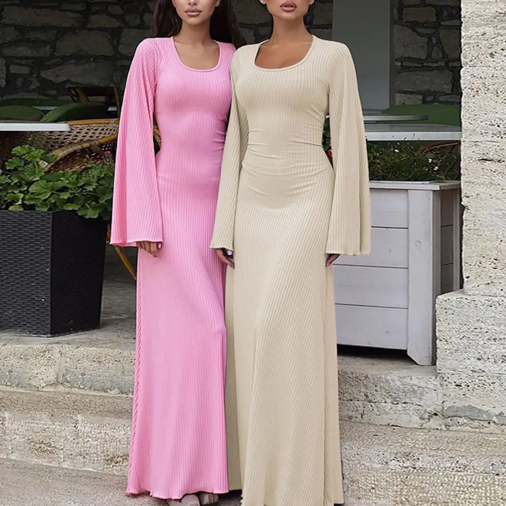 Women Dress Slim Fit U Neck Long Sleeve A-line Dress Elastic Long Horn Sleeve Back Strap Lace Up Long Dress Women's Clothing
Women Dress Slim Fit U Neck Long Sleeve A-line Dress Elastic Long Horn Sleeve Back Strap Lace Up Long Dress Women's Clothing