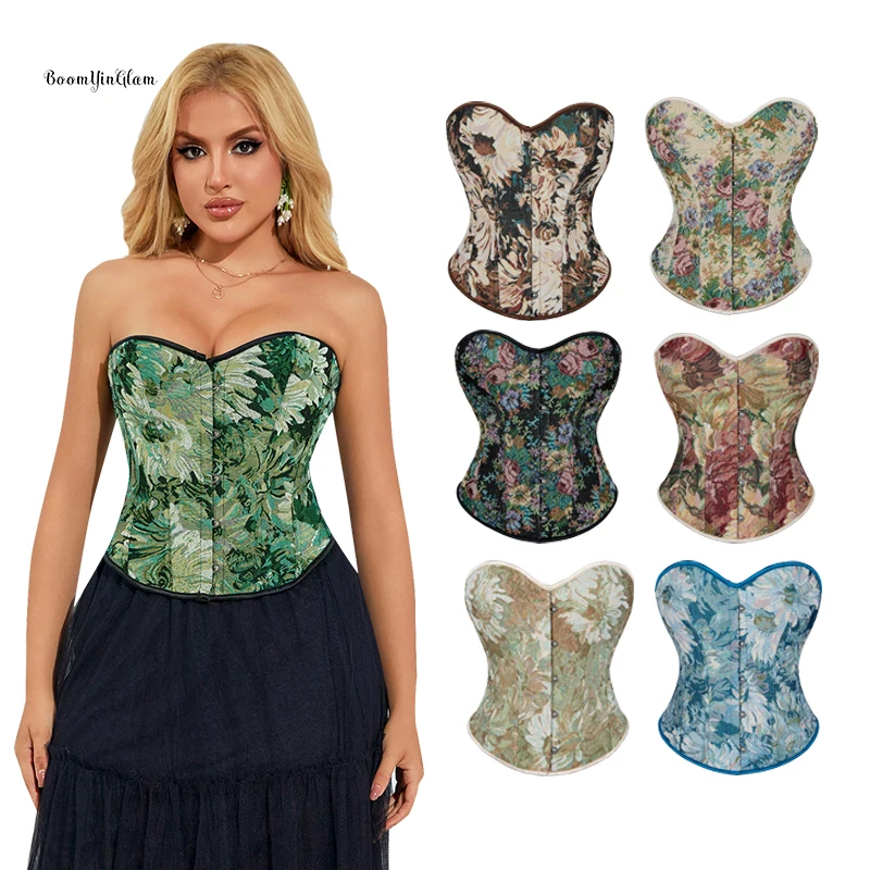 Front 5 Busk Closure Denim Jeans Fabric Strapless Renaissance Corselet Women's Plain Lace Up Boned Corset Top Green
Front 5 Busk Closure Denim Jeans Fabric Strapless Renaissance Corselet Women's Plain Lace Up Boned Corset Top Green