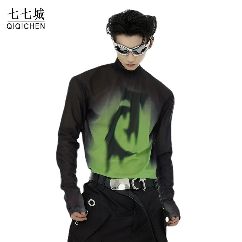 Autumn Long Sleeved T-shirt Men Mesh Spray Painting Gradient Standing Collar Bottom Shirt Hip Hop Casual Loose Tops Streetwear
Autumn Long Sleeved T-shirt Men Mesh Spray Painting Gradient Standing Collar Bottom Shirt Hip Hop Casual Loose Tops Streetwear