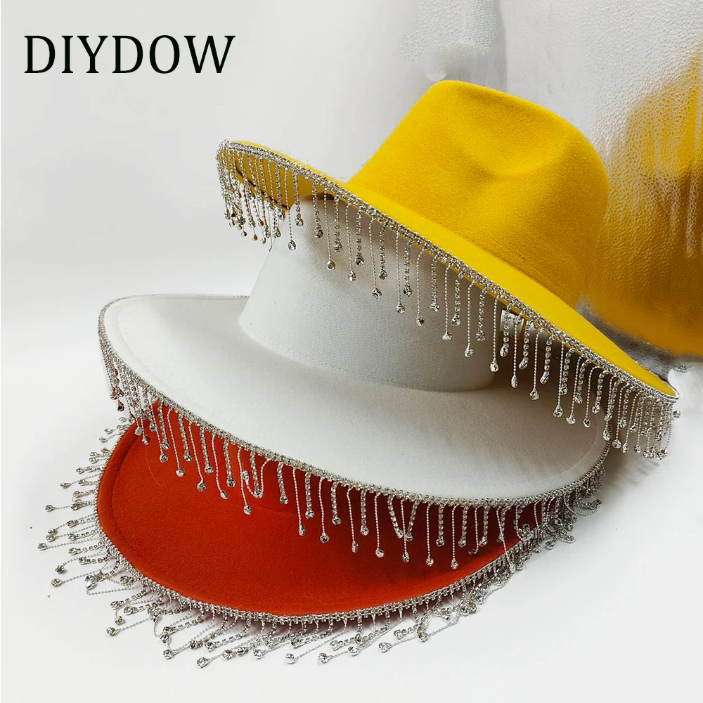 Handmade Rhinestone Tassel Felt Fedora Hat Women Elegant Wide Brim Formal Wedding Cap Party Hat Cowboy Hat 2023 New
Handmade Rhinestone Tassel Felt Fedora Hat Women Elegant Wide Brim Formal Wedding Cap Party Hat Cowboy Hat 2023 New