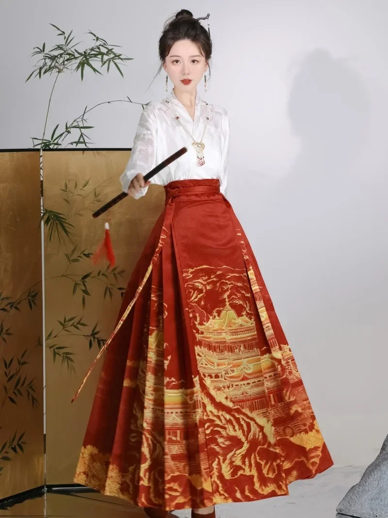 Chinese Architectural Print Ming Dynasty Improved One-piece Horse-faced Skirt Women High-waisted Chinese New Year Evening Skirt
Chinese Architectural Print Ming Dynasty Improved One-piece Horse-faced Skirt Women High-waisted Chinese New Year Evening Skirt