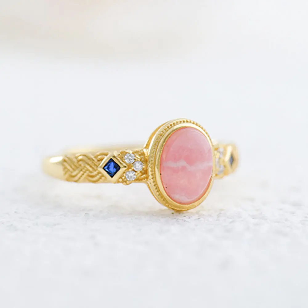 Кольцо из стерлингового серебра 925 пробы с родохрозитом, кольцо с покрытием из золота 18 карат, кольцо из натурального розового драгоценного камня, элегантные украшения для повседневного подарка 
Кольцо из стерлингового серебра 925 пробы с родохрозитом, кольцо с покрытием из золота 18 карат, кольцо из натурального розового драгоценного камня, элегантные украшения для повседневного подарка