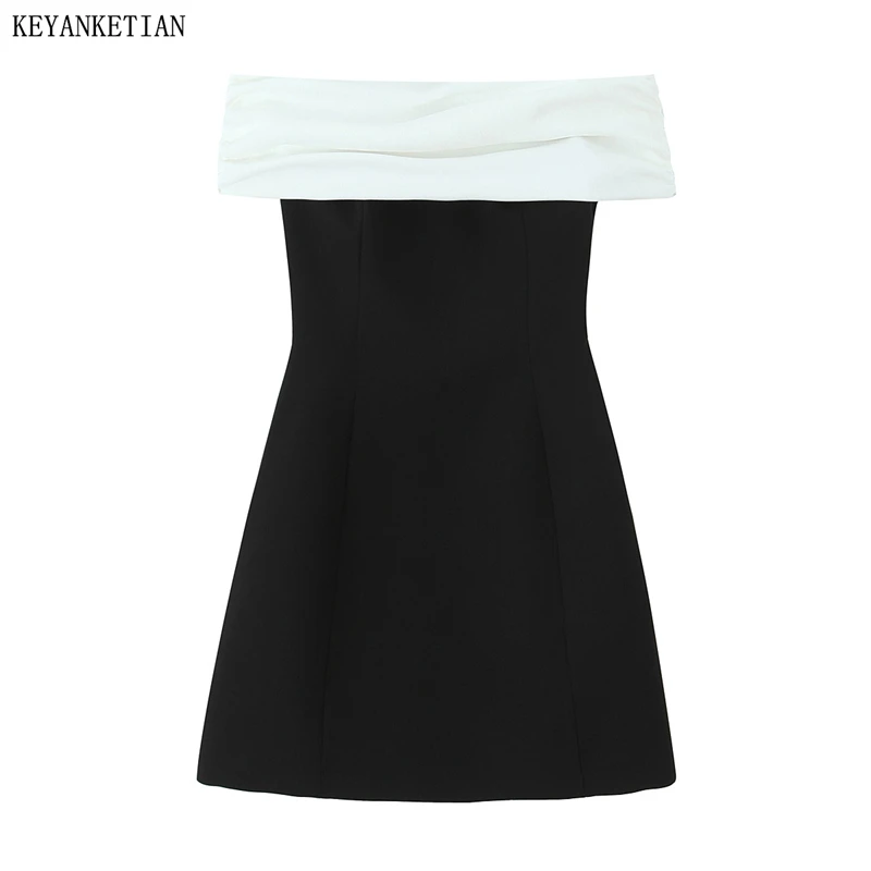 KEYANKETIAN New Women's Contrast Color Patchwork Slash neck Off Shoulder Dress Fashion Sexy Side Zipper Slim Corset Mini Dress
KEYANKETIAN New Women's Contrast Color Patchwork Slash neck Off Shoulder Dress Fashion Sexy Side Zipper Slim Corset Mini Dress