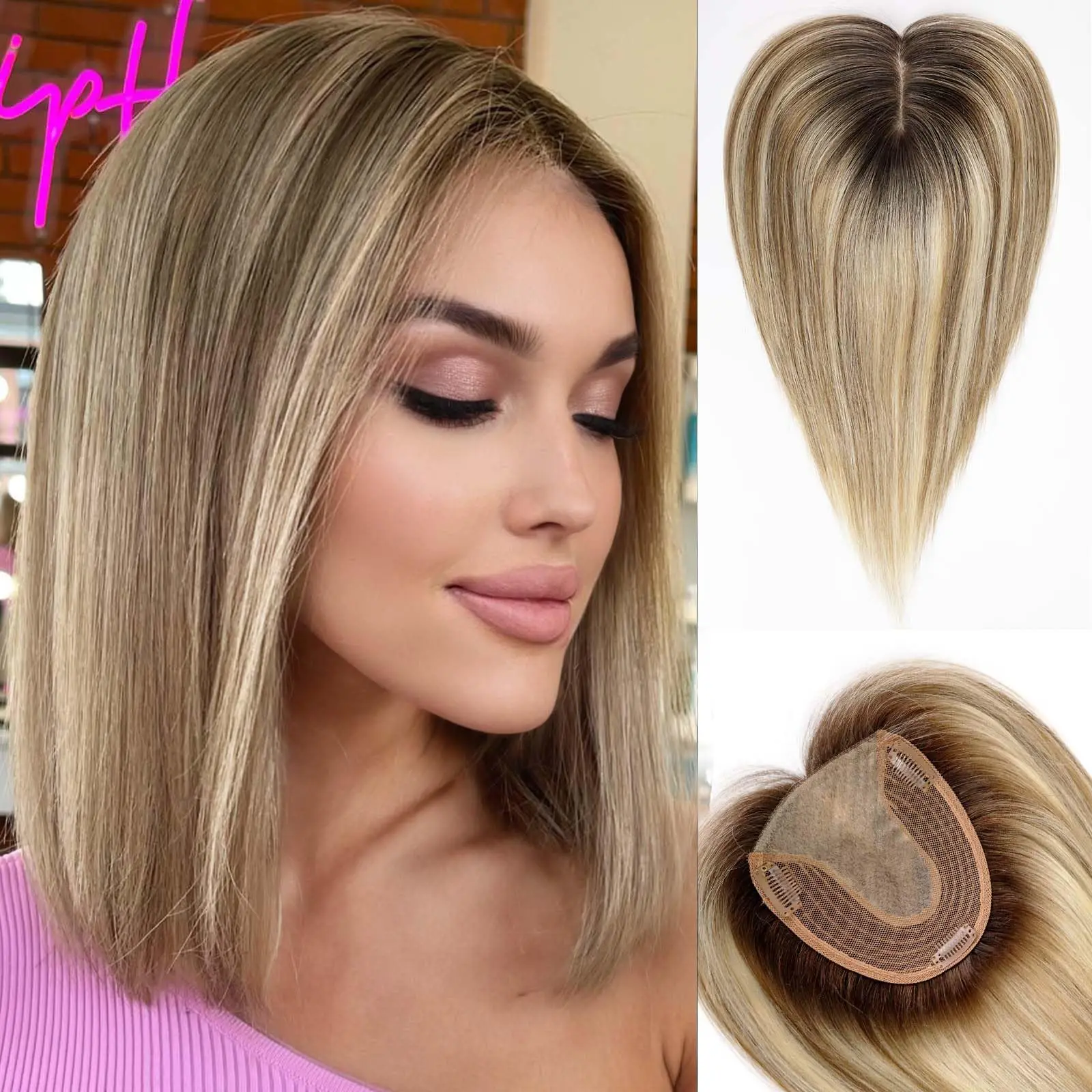 Blonde Ombre Remy Human Hair Toppers Dark Root Silk Base Clips In Hair Remy Human Hair Extensions for Women 14 Inches Hair Piece
Blonde Ombre Remy Human Hair Toppers Dark Root Silk Base Clips In Hair Remy Human Hair Extensions for Women 14 Inches Hair Piece