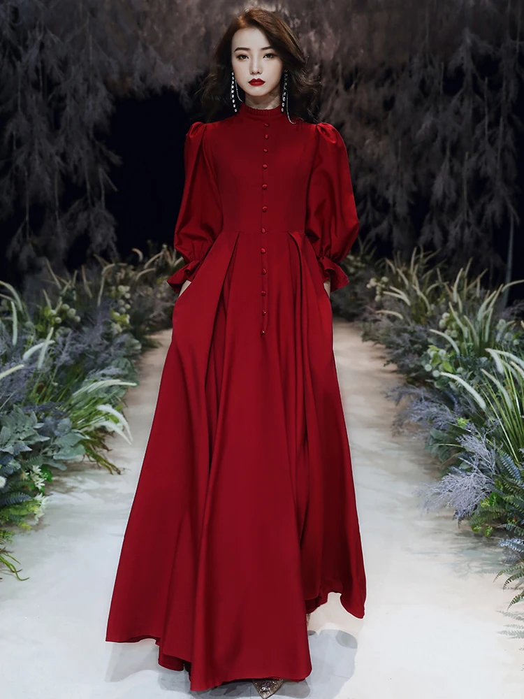 Red Wine Color Long Sve Wedding Dr Faionable mid Waist Lantern Sve Zipper Sle Long Gown for Engagement And Wedding
Red Wine Color Long Sve Wedding Dr Faionable mid Waist Lantern Sve Zipper Sle Long Gown for Engagement And Wedding