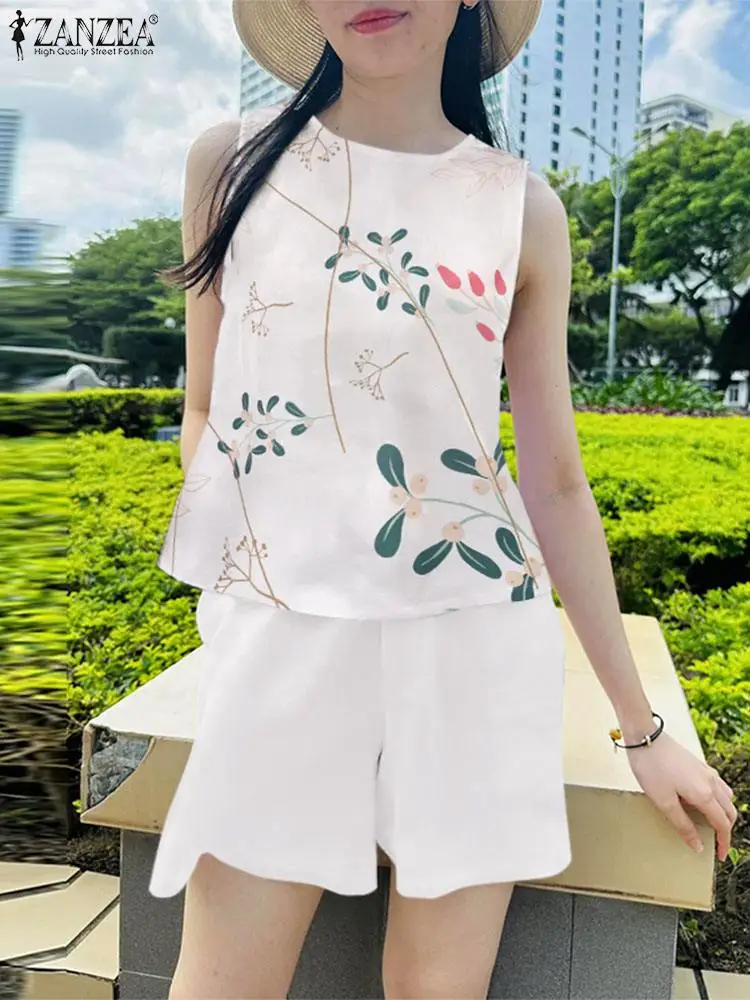 ZANZEA Summer Elegant Sleeveless Tops Short Sets Women Casual 2-Piece Sets Printed Blouse Pant Sets 2pcs Holiday Outfits 2024
ZANZEA Summer Elegant Sleeveless Tops Short Sets Women Casual 2-Piece Sets Printed Blouse Pant Sets 2pcs Holiday Outfits 2024