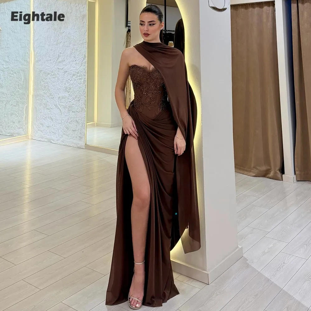 Eightale Arabic Evening Dress Sweetheart Customized Chiffon Pleats Brown Appliques High Slit Mermaid Prom Wedding Party Gown
Eightale Arabic Evening Dress Sweetheart Customized Chiffon Pleats Brown Appliques High Slit Mermaid Prom Wedding Party Gown