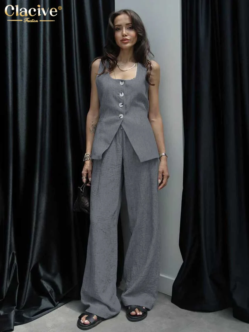 Clacive Summer Loose Gray Women Two Pieces Set 2025 Elegant Sleeveless Tank Top With High Waist Wide Pants Set Female Streetwear
Clacive Summer Loose Gray Women Two Pieces Set 2025 Elegant Sleeveless Tank Top With High Waist Wide Pants Set Female Streetwear