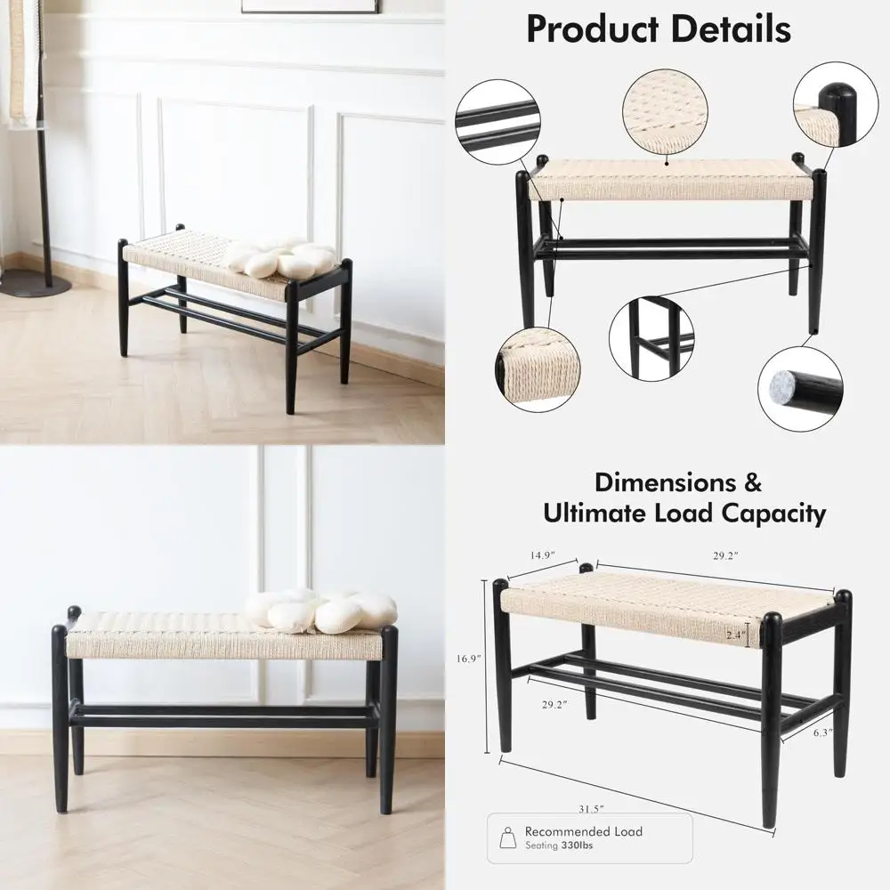 Rustic Oak Entryway Bench with Woven Shoe Storage, 31.5 Long for Living and Dining Rooms
Rustic Oak Entryway Bench with Woven Shoe Storage, 31.5 Long for Living and Dining Rooms