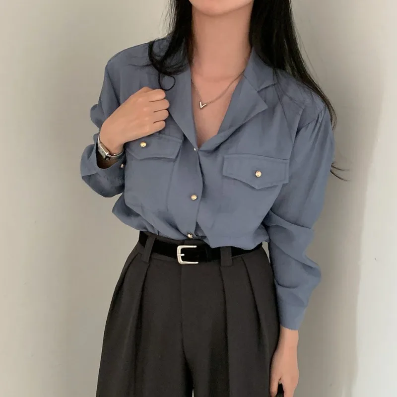 Chic Autumnal Loose Casual Long Sleeve Suit Collar Double Pocket Single Button Women's Base Shirt Top Korean Style Polyester ...
Chic Autumnal Loose Casual Long Sleeve Suit Collar Double Pocket Single Button Women's Base Shirt Top Korean Style Polyester ...