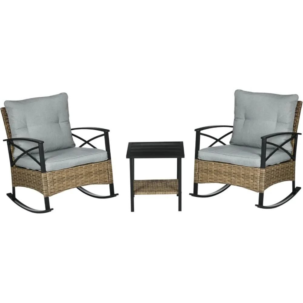 3 Piece Patio Rocking Chair Set, Outdoor Wicker Bistro Set with 2 Cushioned Porch Rockers and 2 Tier Coffee Table
3 Piece Patio Rocking Chair Set, Outdoor Wicker Bistro Set with 2 Cushioned Porch Rockers and 2 Tier Coffee Table