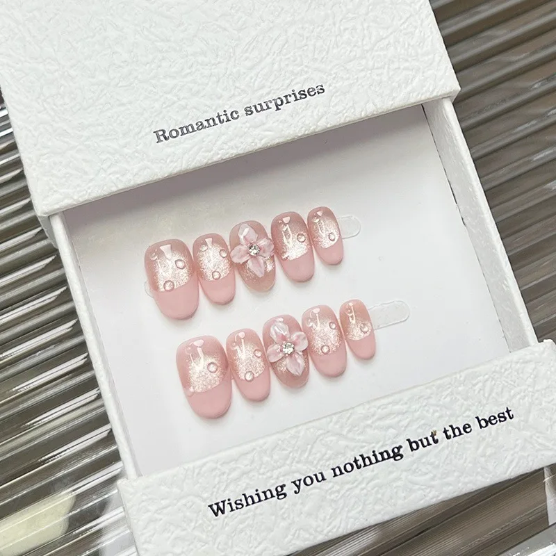 10pcs Handmade Short Round Press on Nails Pink French Cat's eye Fake Nail Tips For Korean Girls Wearable 3D Flower Decor Nails
10pcs Handmade Short Round Press on Nails Pink French Cat's eye Fake Nail Tips For Korean Girls Wearable 3D Flower Decor Nails