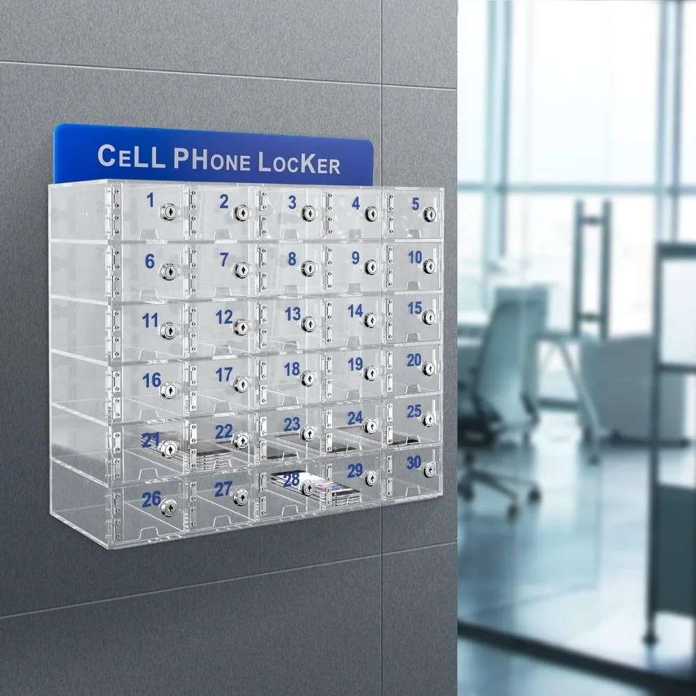 Cell Phone Lockers 30 Slots Acrylic Phone Storage Cabinet Organizer Box with Charging Port Door Locks and Keys Lock Box
Cell Phone Lockers 30 Slots Acrylic Phone Storage Cabinet Organizer Box with Charging Port Door Locks and Keys Lock Box