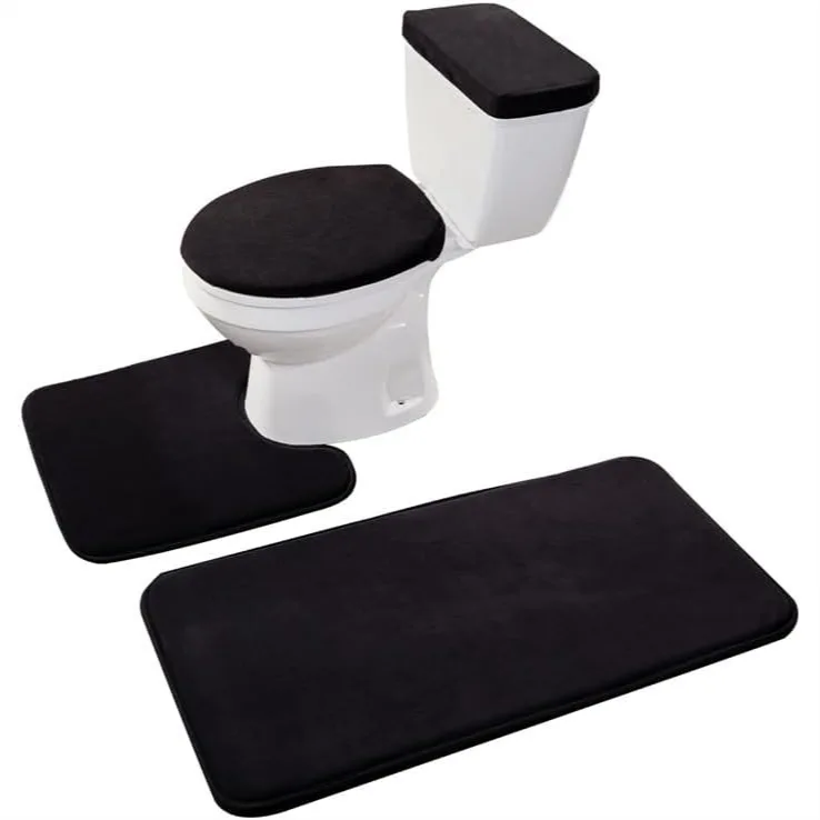 Memory Foam Bathroom Toilet Rug Set 4 Piece with Toilet Lid Cover and Tank Covers Black
Memory Foam Bathroom Toilet Rug Set 4 Piece with Toilet Lid Cover and Tank Covers Black