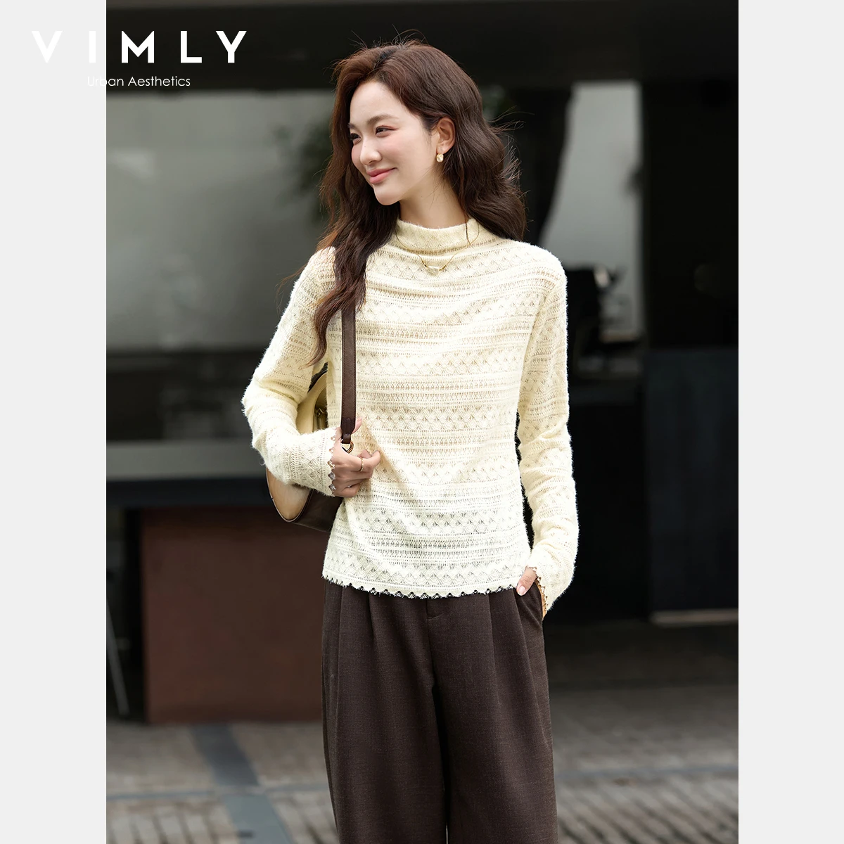 VIMLY абрикосовый женский кружевной вязаный свитер, элегантный зимний свитер 2025, облегающие пуловеры с воротником-стойкой, топы с длинными рукавами и оборками по подолу A3096
VIMLY абрикосовый женский кружевной вязаный свитер, элегантный зимний свитер 2025, облегающие пуловеры с воротником-стойкой, топы с длинными рукавами и оборками по подолу A3096