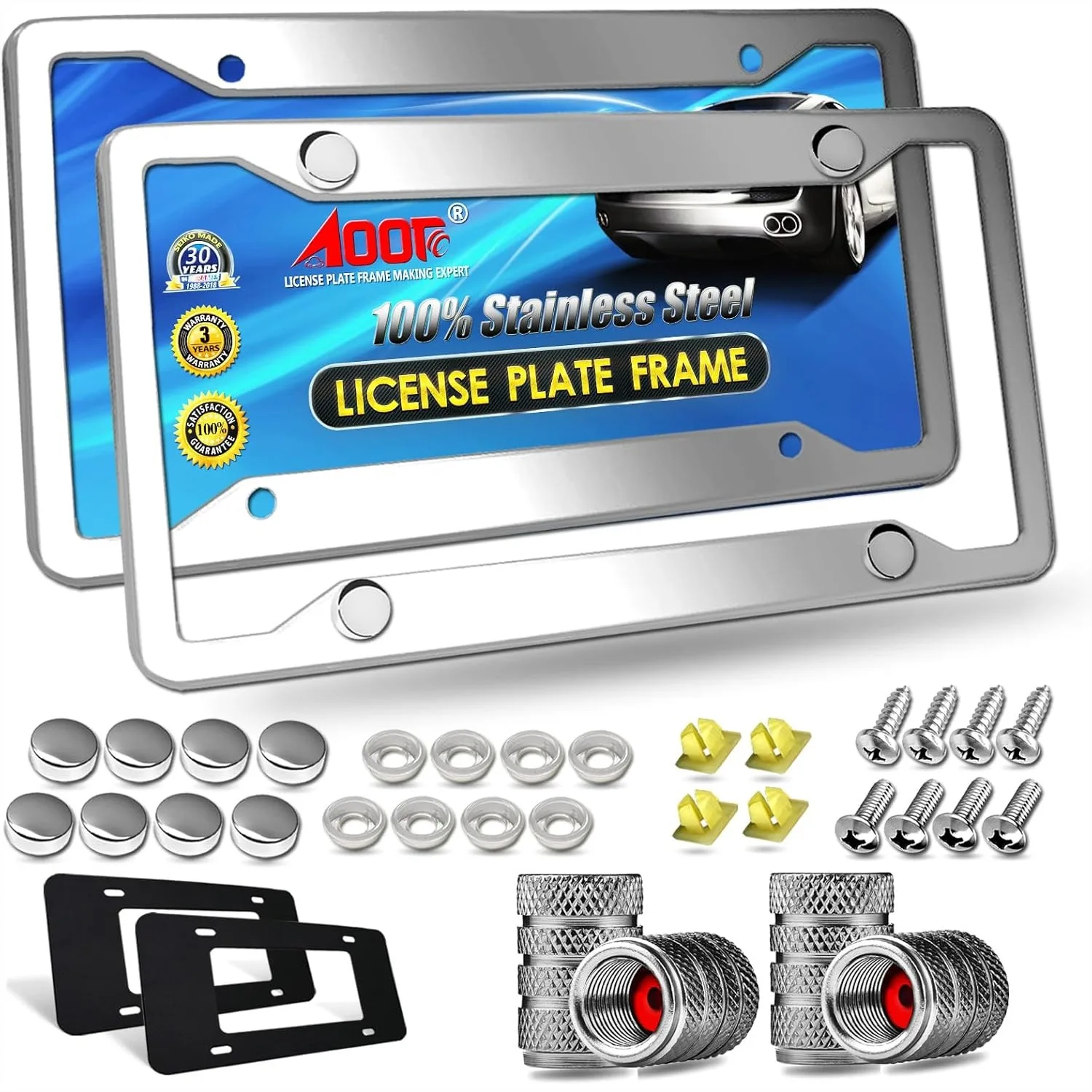 Stainless Steel License Plate Frames 2 Pack Heavy Duty Mirror Silver Car Tag Holder with Chrome Screw Caps for Front Rear
Stainless Steel License Plate Frames 2 Pack Heavy Duty Mirror Silver Car Tag Holder with Chrome Screw Caps for Front Rear