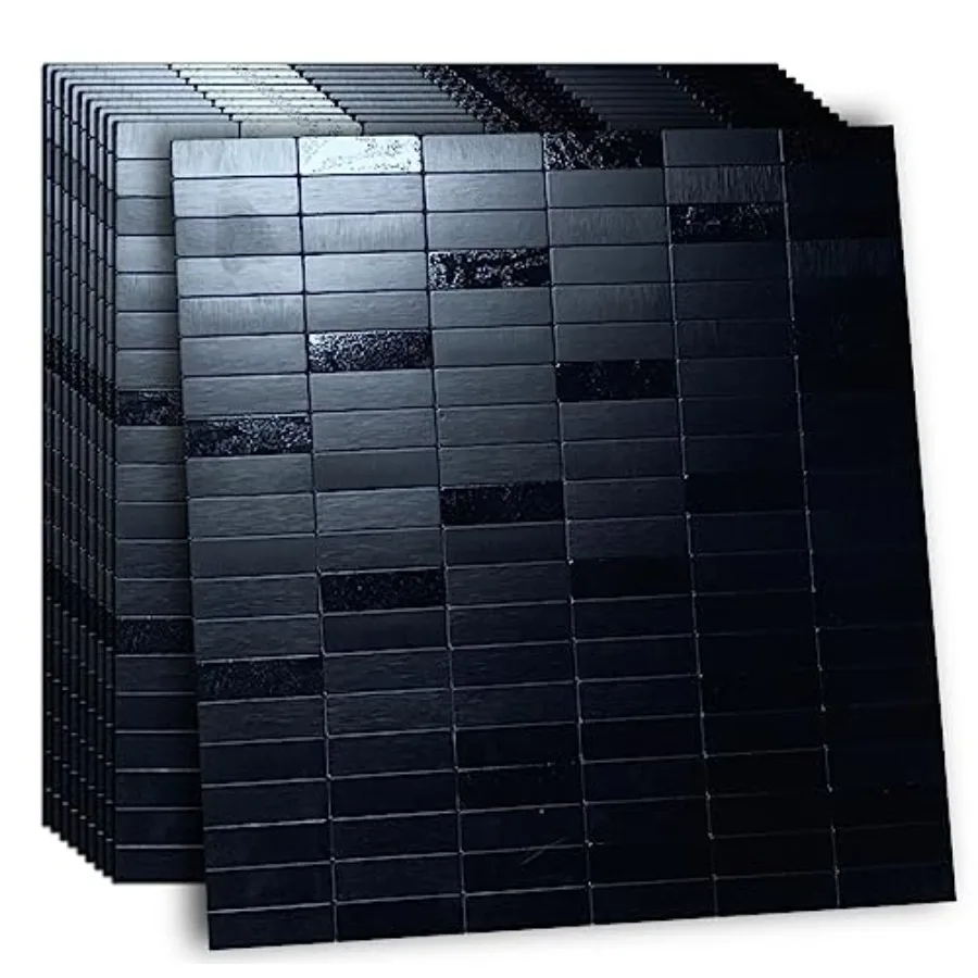 Kitchen backsplash peel and stick tile: aluminum mosaic sticker, black brushed finish, self-adhesive, 11.33x11.92 per sheet, pa
Kitchen backsplash peel and stick tile: aluminum mosaic sticker, black brushed finish, self-adhesive, 11.33x11.92 per sheet, pa