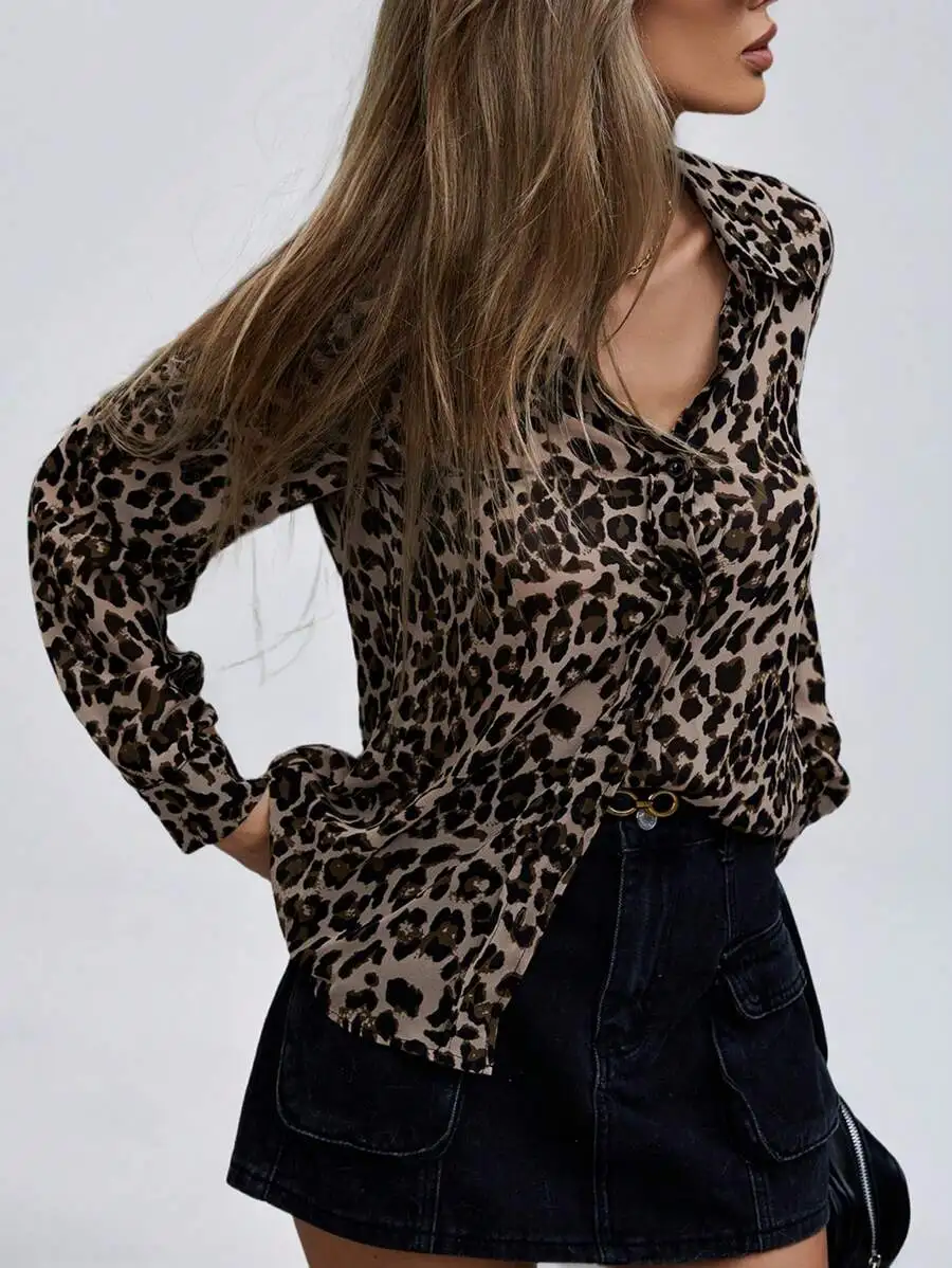 Leopard Print Long Sleeve Button Up Blouse for Women, Sheer Chiffon Fabric, Casual Elegant Office Wear
Leopard Print Long Sleeve Button Up Blouse for Women, Sheer Chiffon Fabric, Casual Elegant Office Wear