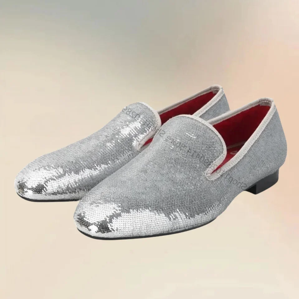 Silver Black Sequins Decor Low Top Men Loafers Fashion Slip On Men Shoes Luxurious Handmade Party Feast Banquet Men Casual Shoes
Silver Black Sequins Decor Low Top Men Loafers Fashion Slip On Men Shoes Luxurious Handmade Party Feast Banquet Men Casual Shoes