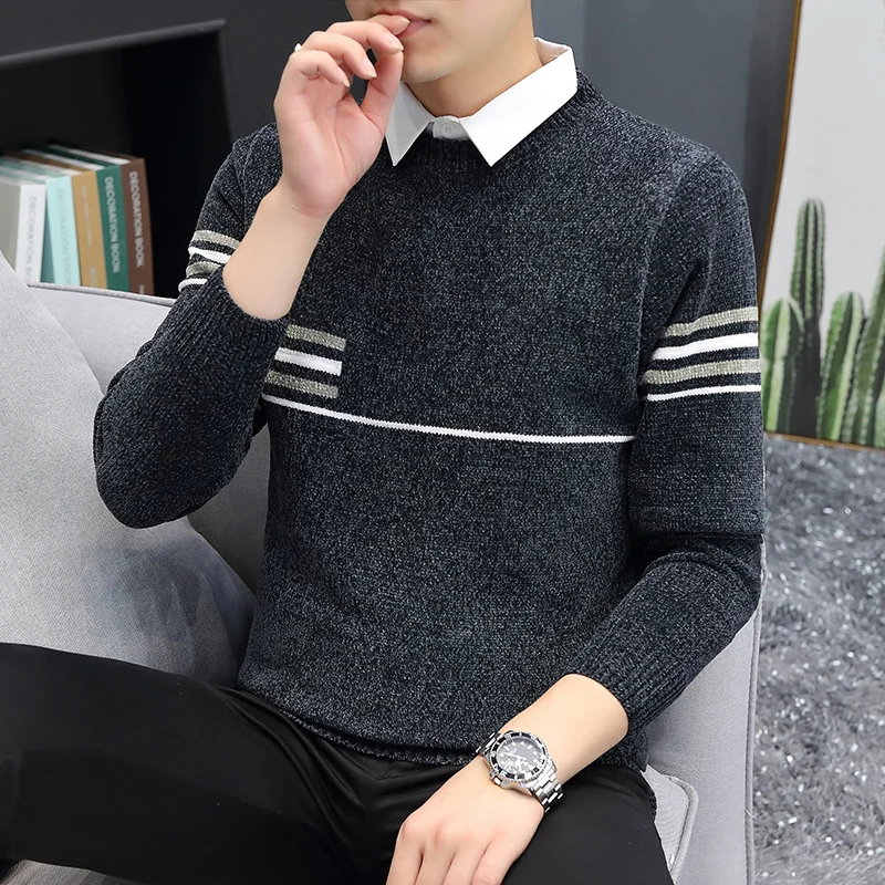 Trendy Korean Sle Men's Knitted Sweater with irt Collar Autumn Winter New Arrival Fake Two-Piece Warm Base Layer Top
Trendy Korean Sle Men's Knitted Sweater with irt Collar Autumn Winter New Arrival Fake Two-Piece Warm Base Layer Top
