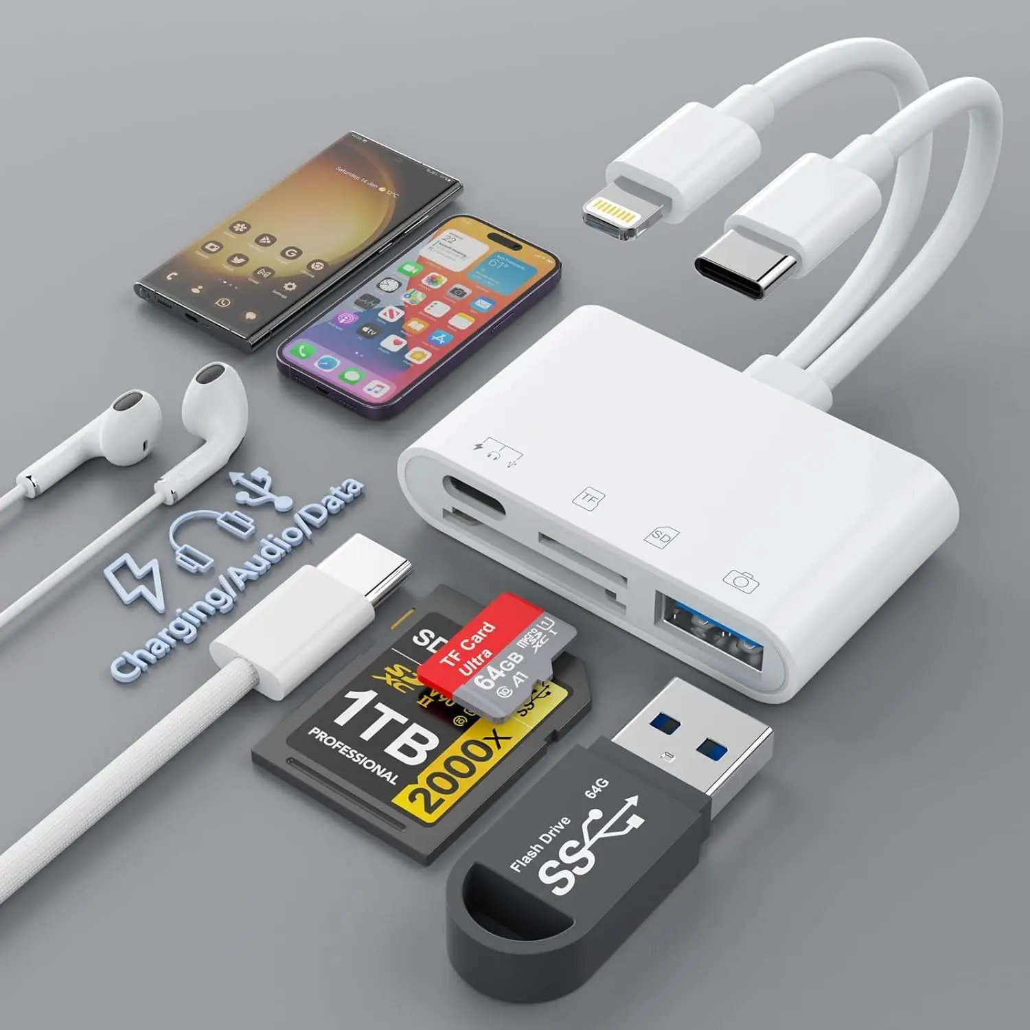 4 in 2 SD Card Reader for iPhone/iPad, MFi Certified USB C/Lightning to SD Card Adapter with SD TF Type-C USB 4 Slots, Camera Card Viewer Memory Card Reader for iPhone/iPad/Android/Plug and Play
4 in 2 SD Card Reader for iPhone/iPad, MFi Certified USB C/Lightning to SD Card Adapter with SD TF Type-C USB 4 Slots, Camera Card Viewer Memory Card Reader for iPhone/iPad/Android/Plug and Play