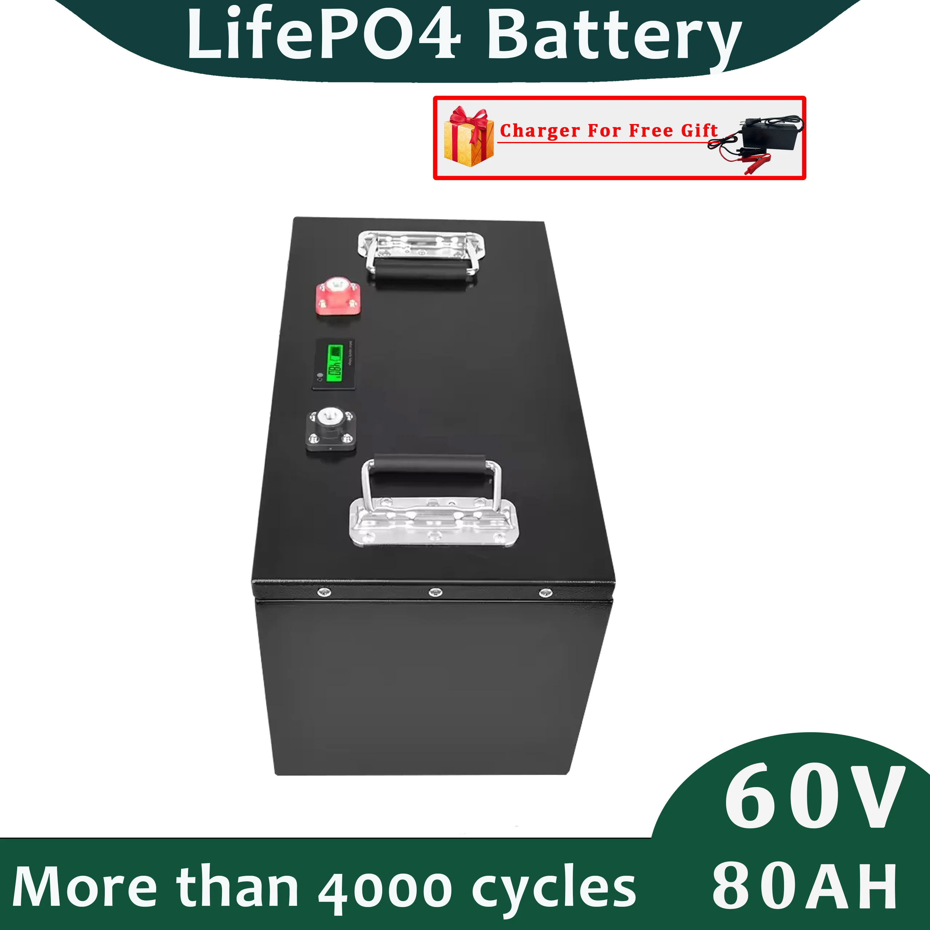 60v 80Ah LifePO4 Lithium Battery Pack For Electric RV Camper Cart with 10A Charger for Free Gift 
60v 80Ah LifePO4 Lithium Battery Pack For Electric RV Camper Cart with 10A Charger for Free Gift