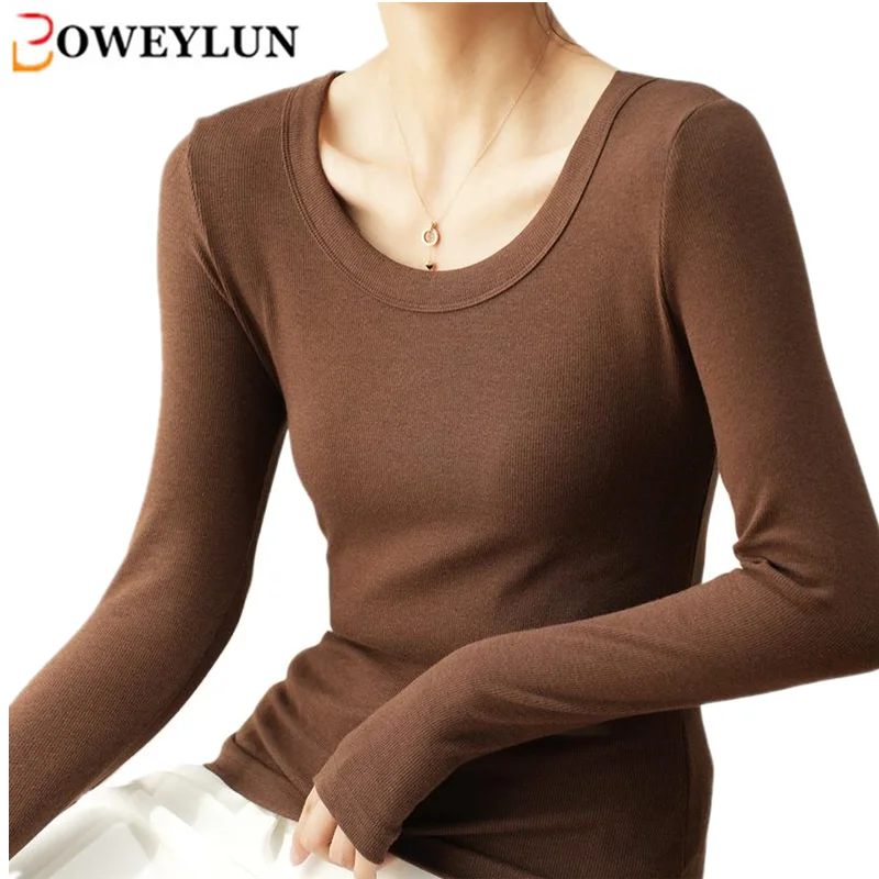 BOWEYLUN U-neck Cotton Long-sleeved T-shirt Women's Spring and Autumn Slim Casual Tops Solid Color Bottoming Shirt Female
BOWEYLUN U-neck Cotton Long-sleeved T-shirt Women's Spring and Autumn Slim Casual Tops Solid Color Bottoming Shirt Female