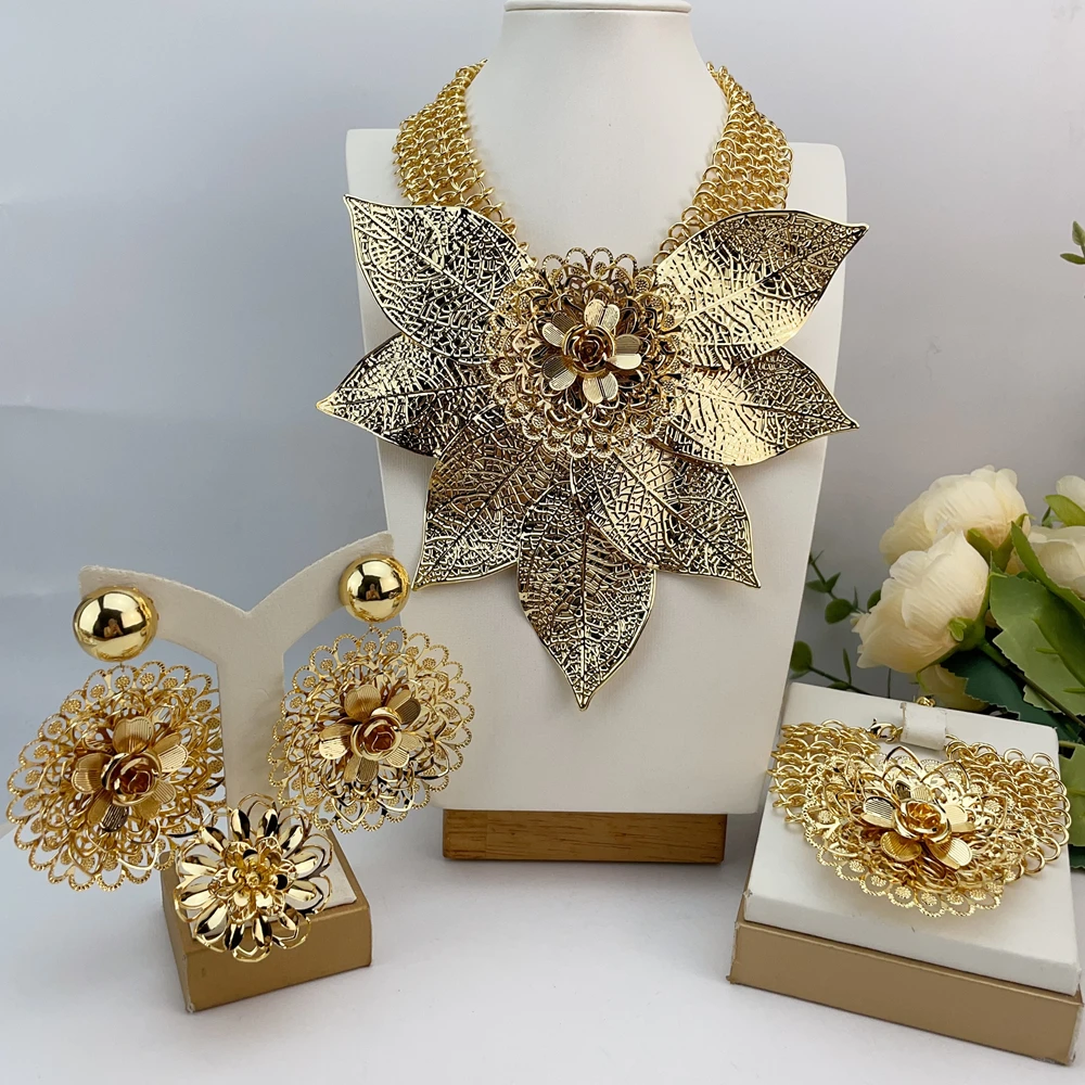 New Fashion Trendy Women Jewelry Set Brazilian Gold-Plated African Wedding Bridal Big Flower Pendant Necklace Gifts FHK22988
New Fashion Trendy Women Jewelry Set Brazilian Gold-Plated African Wedding Bridal Big Flower Pendant Necklace Gifts FHK22988