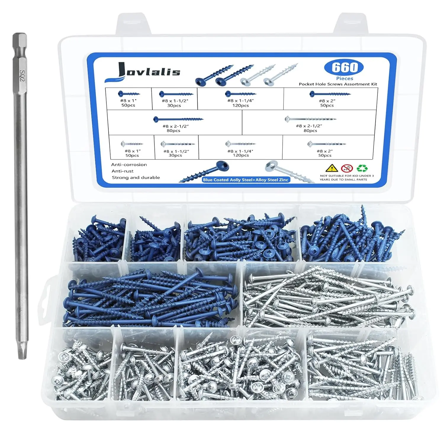 660 PCS Pocket Hole Screws Assortment Kit, 5 Sizes #8 x 1, 1-1/4", 1-1/2", 2", 2-1/2",Square Drive Self Tapping Coarse Thread Wo
660 PCS Pocket Hole Screws Assortment Kit, 5 Sizes #8 x 1, 1-1/4", 1-1/2", 2", 2-1/2",Square Drive Self Tapping Coarse Thread Wo