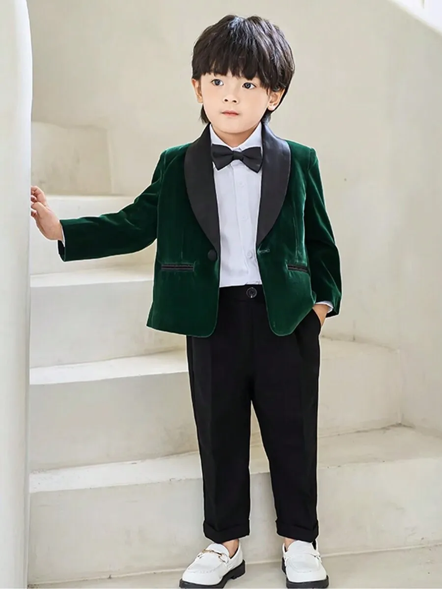 Boys Velvet Tuxedo Set: Green Jacket, Black Pants & Bow Tie for Formal Occasions
Boys Velvet Tuxedo Set: Green Jacket, Black Pants & Bow Tie for Formal Occasions