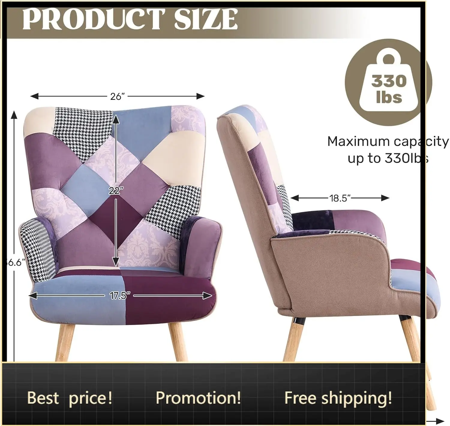 Living Room Accent Chair, Modern High Back Armchair, Boho Patchwork Fabric Chair, Colorful Upholstered Reading Chair with Solid
Living Room Accent Chair, Modern High Back Armchair, Boho Patchwork Fabric Chair, Colorful Upholstered Reading Chair with Solid