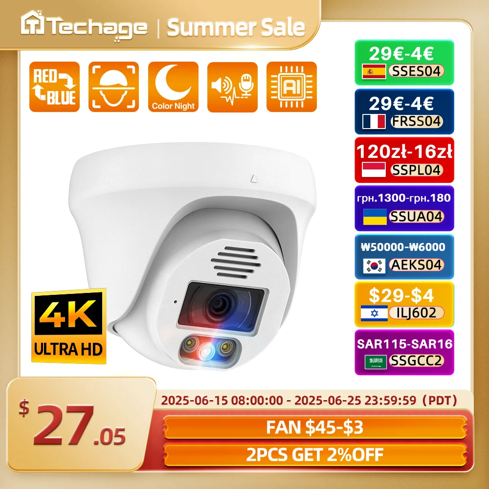 Techage 5MP/8MP внутренняя купольная IP-камера PoE 2-стороннее аудио Цветное ночное видение для комплекта PoE NVR Система видеонаблюдения 3,6 мм Обнаружение движения
Techage 5MP/8MP внутренняя купольная IP-камера PoE 2-стороннее аудио Цветное ночное видение для комплекта PoE NVR Система видеонаблюдения 3,6 мм Обнаружение движения