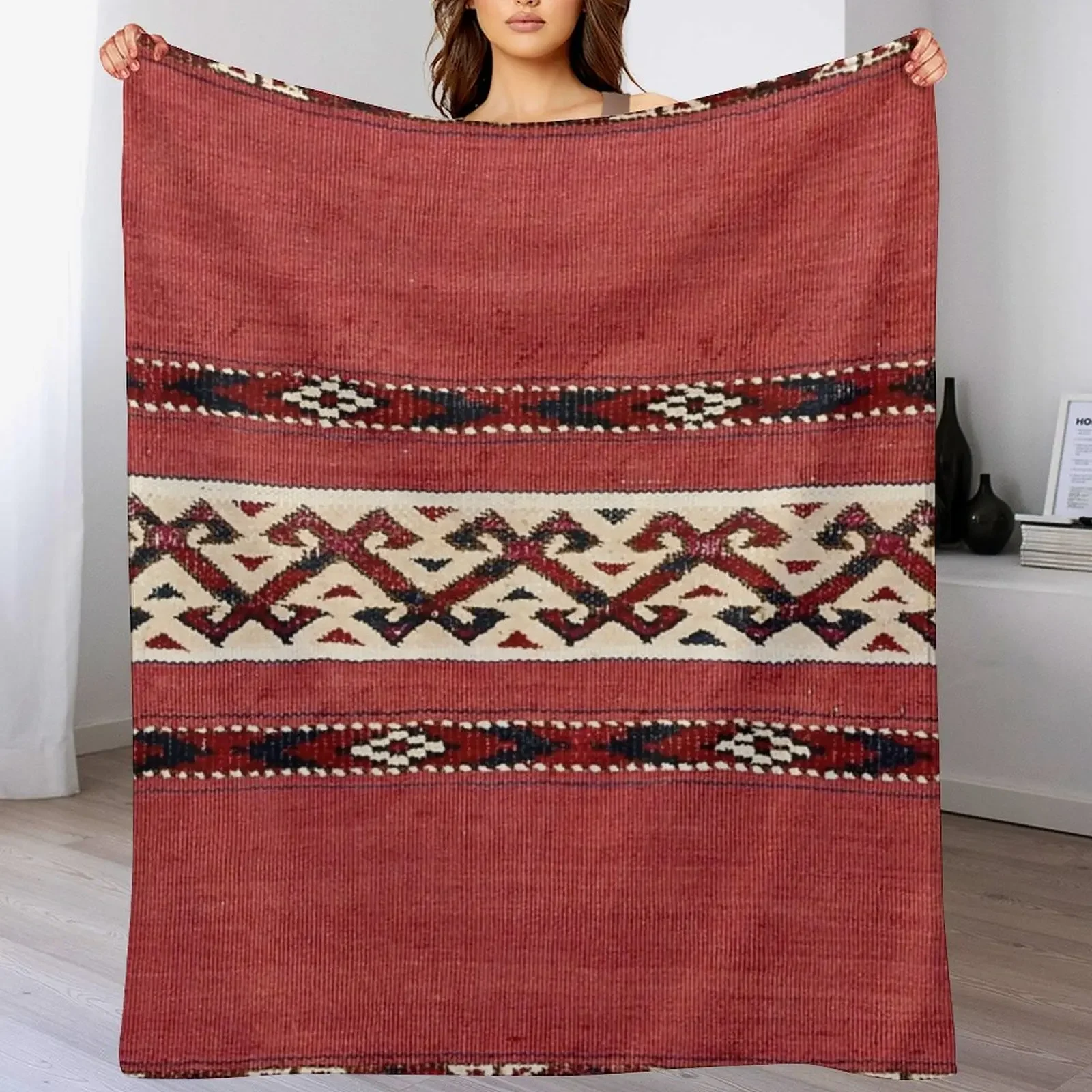 Triangle Stripe Kilim 19th Century Authentic Colorful Picture of a Red Black and White Rug Throw Blanket
Triangle Stripe Kilim 19th Century Authentic Colorful Picture of a Red Black and White Rug Throw Blanket
