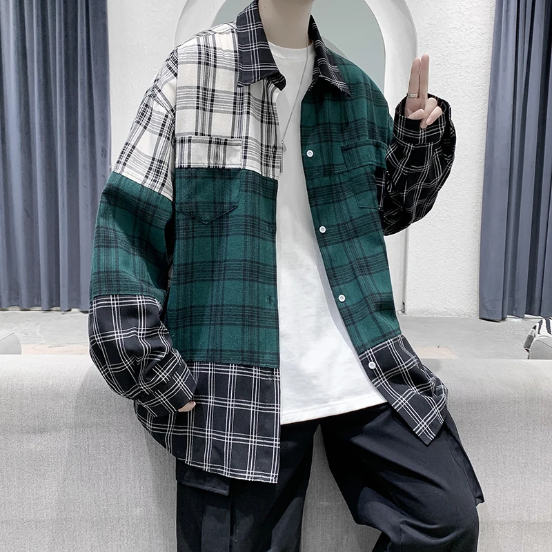 Loose Long Sleeve Plaid Shirt Men's Trendy Green Outerwear Spring Autumn Color Block Checkered Casual Fashionable Ins Shirt
Loose Long Sleeve Plaid Shirt Men's Trendy Green Outerwear Spring Autumn Color Block Checkered Casual Fashionable Ins Shirt