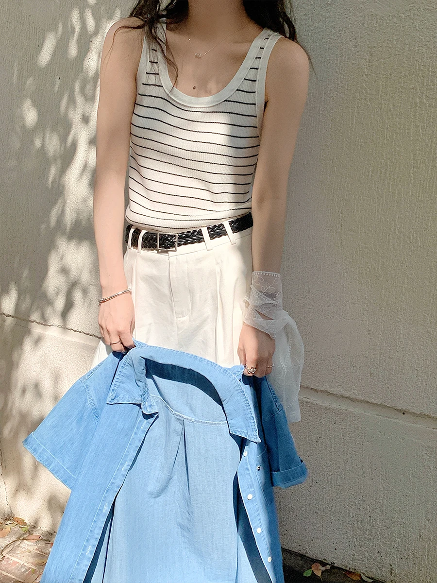 Uniko Chic Striped Color Blo Women's Vest Summer New Sle Ele Small U-Ne Svel Top Outerwear Casual Loose Fit
Uniko Chic Striped Color Blo Women's Vest Summer New Sle Ele Small U-Ne Svel Top Outerwear Casual Loose Fit