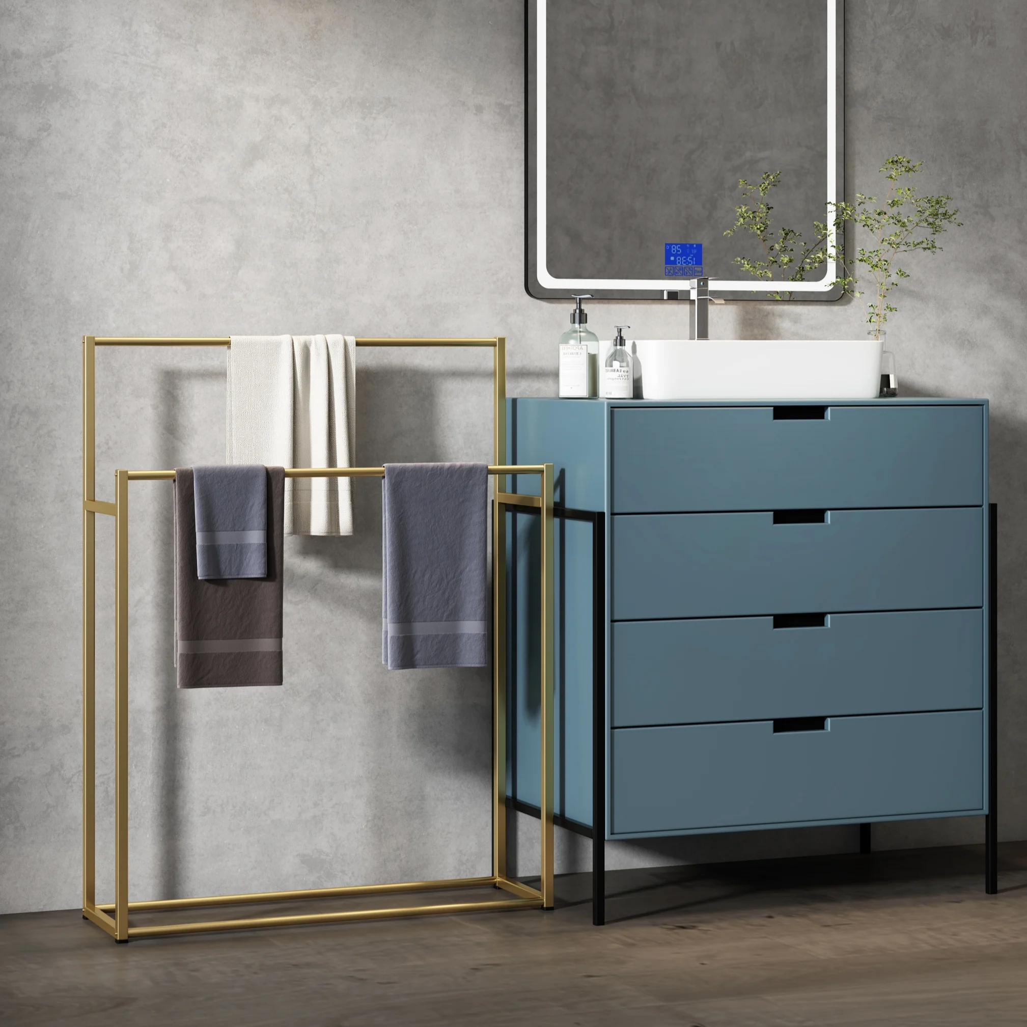 Nordic non-punching multi-functional floor-to-ceiling bathroom towel rack, bedside clothing artifact sleeping clothes rack bath
Nordic non-punching multi-functional floor-to-ceiling bathroom towel rack, bedside clothing artifact sleeping clothes rack bath