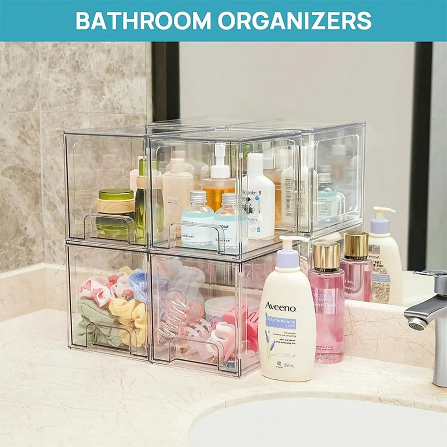 4-Pack Makeup Organizers, Large Capacity Plastic Bathroom Organizers, Stackable Storage Drawers, Transparent Makeup
4-Pack Makeup Organizers, Large Capacity Plastic Bathroom Organizers, Stackable Storage Drawers, Transparent Makeup